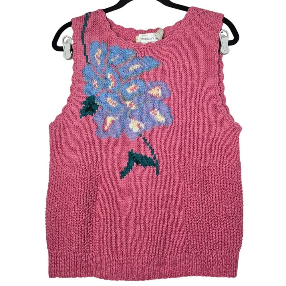 Vintage 80s Eagles Eye M Mauve Pink Hydrangea Floral Sweater Vest Wool Mohair
